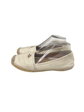 Coach Rhodelle Womens Espadrille Flats Beige Leather Slip-On Shoes Size 8.5B